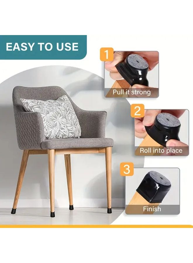Large 24 Pack Black Chair Leg Protectors With Gray Base Non Slip Scratch Free Furniture Pads - Image 5